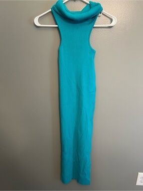Meshki Sleeveless Ribbed Turtleneck Maxi Dress in Teal